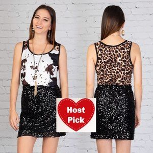 Cowgirl Top Brown Cow and Leopard Print Tank Top